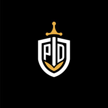 Creative Letter PD Logo Gaming Esport With Shield And Sword Design Ideas