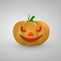 Wall Mural - Cute cartoon 3d Halloween pumpkin with scary face. Halloween concept. Vector illustration