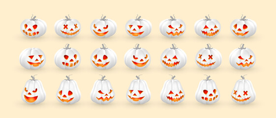 Wall Mural - Cute cartoon 3d Halloween pumpkin with scary face. Halloween concept. Vector illustration