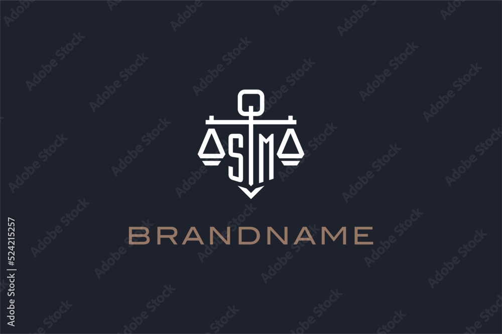 Initials SM logo for law firm with shield and scales of justice modern ...