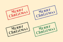 Set Of Merry Christmas Rectangular Stamps. Vector Illustration.