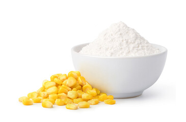 Corn starch with corn seeds isolated on white background.