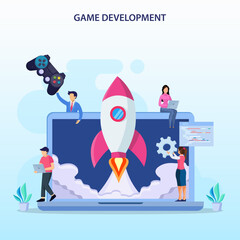 Game development concept. Game design digital technology, programming and codding.