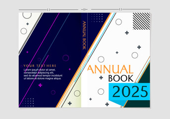 A4 size annual book cover design set. memphis style blue background. trendy design