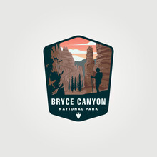 Bryce Canyon Vector Logo Vintage Illustration Design, National Park Sticker Patch Design