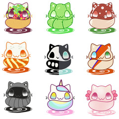 Kawaii animals design set  real and fantasy breed cats