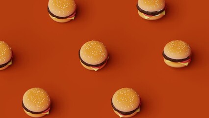 Wall Mural - Burger background - Fast food wallpaper with orange color, looped footage in 4K.