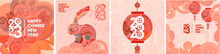 2023. Happy Chinese New Year. Year Of The Rabbit. Set Of Vector Backgrounds.
