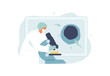Doctor embryologist reproductologist works with a microscope. In vitro fertilization procedure vector illustration