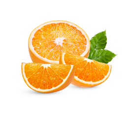 Poster - Fresh orange sliced with leaves isolated on transparent background (.PNG)