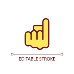 Poster - Index finger pointing up pixel perfect RGB color icon. Showing upward direction. Hand gesture. Isolated vector illustration. Simple filled line drawing. Editable stroke. Arial font used