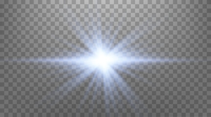 blue horizontal lens flare. isolated on transparent background. sun flash with rays or spotlight and
