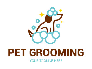 Wall Mural - Dog or pet grooming and washing logo design template. Pet Care salon sign. Vector illustration.