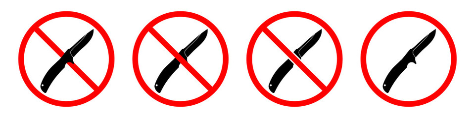 Wall Mural - Knife ban sign. No Knife sign. Prohibition signs set. Dangerous weapon. Vector illustration.