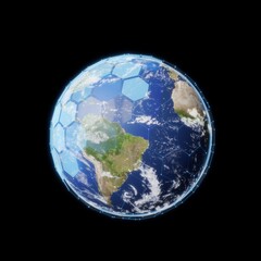 Wall Mural - global earth views from space with a shield. Concept of business communication technology isolated background. 3d illustration