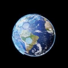 Wall Mural - global earth views from space with a shield. Concept of business communication technology isolated background. 3d illustration