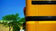 Closeup of tail lights of a yellow school bus parked outdoors