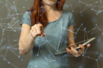Wall Mural - businessman using data network with his fingers