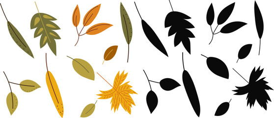 Wall Mural - autumn leaves in doodle style isolated, vector