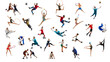 Collage of sportive people, adults and children doing different sports, posing isolated over white background.