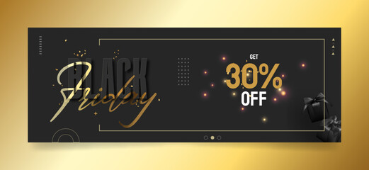 Wall Mural - black friday facebook cover, web ad banner template | creative and modern layout concept with black 
