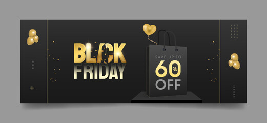 Wall Mural - Black Friday Facebook cover, ad banner template, creative sale banners concept modern layout black background