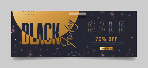 Wall Mural - Black Friday Facebook cover, ad banner template, creative sale banners design, black and gold background