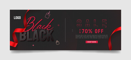 Wall Mural - Black Friday Facebook cover, web ad banner template, creative sale layout black background