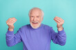 © deagreez - Photo of unsatisfied crazy aged man arms fingers show italian gesture scream isolated on teal color background