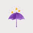 Umbrella sign. Isolated umbrella polygon with drops of rain and falling leaves. Weather background.