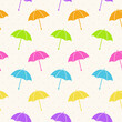 Seamless retro background, various colorful umbrellas on white. Vector. 