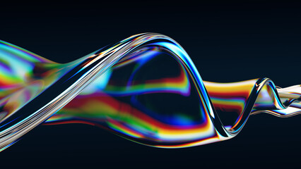 Abstract flow shape with rainbow reflections and refractions