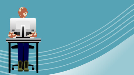 Inclusive person working on computer mockup illustration background in vector format