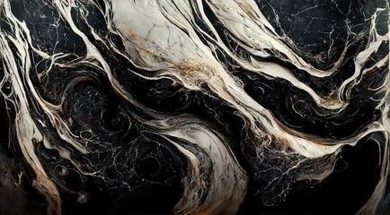 Wall Mural - White patterns on solid black marble.