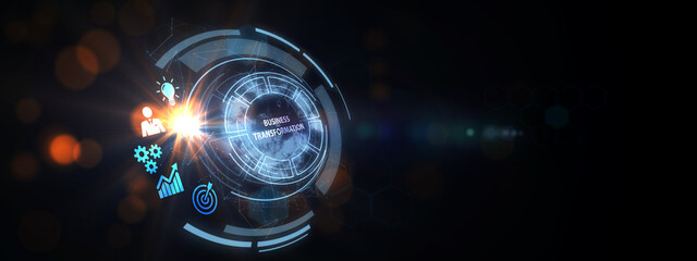 Business, technology, internet and network concept. Virtual screen of the future and sees the inscription: Business transformation  3d illustration
