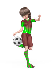 Wall Mural - soccer girl is controlling the ball with the heel in white background