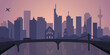 City silhoette vector illustration for landing page. City skyline at sunset. Vector illustration of Frankfurt am Main.