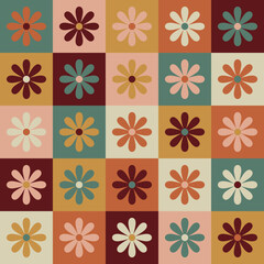 70 s seamless pattern. retro flower geometric seamless background in seventies style. groovy scrapbo