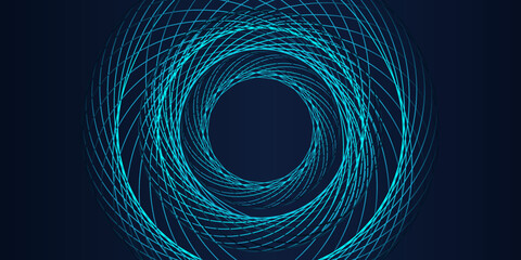 Leinwandbilder - Abstract circles lines, spiral pattern, colorful round frame blue green light isolated on dark blue background. Vector illustration template for concept digital, modern science, AI technology.