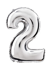 number two in silver mylar balloon isolated on transparent