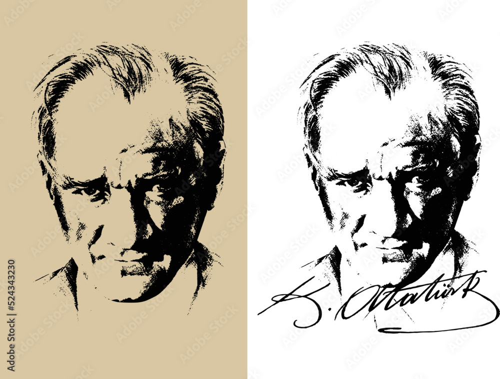 Vektor Mustafa Kemal Ataturk Vector portrait İllustration. Turkish ...