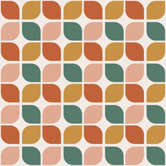 70 s seamless pattern. Retro colorful geometric seamless background in seventies style. Groovy scrapbook paper. Yellow, orange, brown, green colors vector pattern