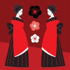 Poster - geishas in elegant kimono