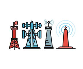 Poster - radio tower and signal icons set vector illustration