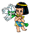 Little girl ancient egypt bouquet of flowers happiness gift clipart cartoon illustration