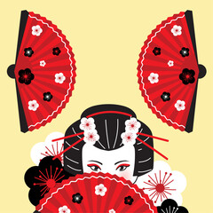 Poster - geisha and traditional fan