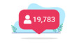 Social media likes - Red SOME notification showing many likes with heart symbol and big random number. Flat design vector illustration with white background
