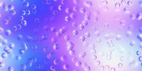 Wall Mural - Seamless 80s holographic pink and blue bubble circles on frosted plastic jelly background texture. Trendy iridescent abstract neon bokeh webpunk or vaporwave aesthetic surreal pattern. 3D rendering.