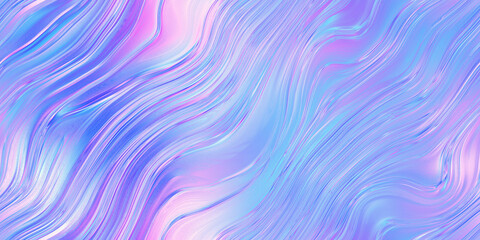 Wall Mural - Seamless 80s holographic pink and blue frosted molten plastic plexiglass waves background texture. Trendy iridescent abstract neon webpunk or vaporwave aesthetic surreal wavy pattern. 3D rendering.