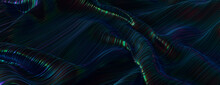 Colorful Liquid With Ripples And Swirls. Black Shiny Wallpaper.